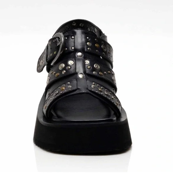 FREE PEOPLE Ace Studded Wedges / Black Leather - Picture 11 of 16